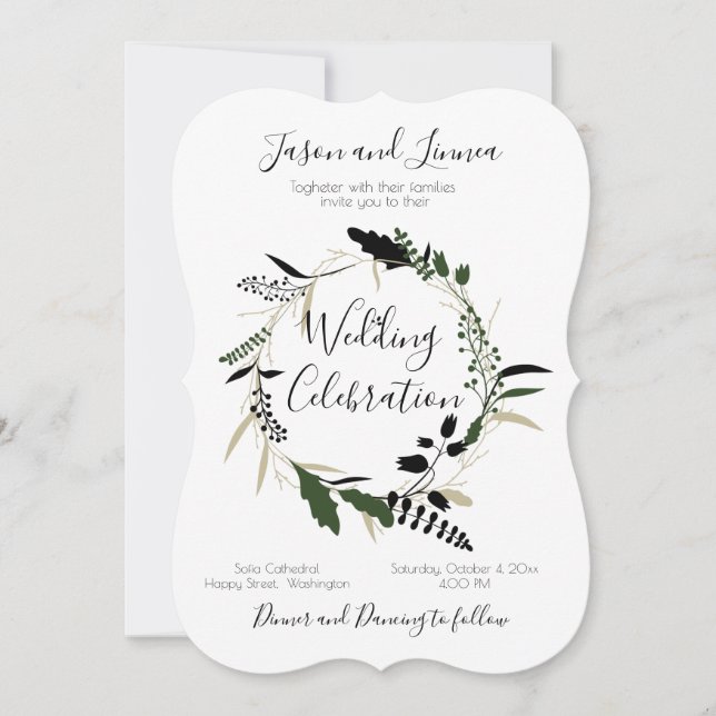 Elegant Wreath Greenery Minimalism  Invitation (Front)