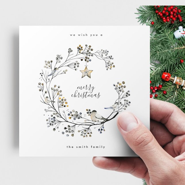 Elegant Wreath Merry Christmas and Happy New Year Holiday Card (Creator Uploaded)