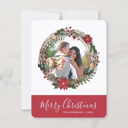 Elegant Wreath Merry Christmas Custom Photo Holiday Card