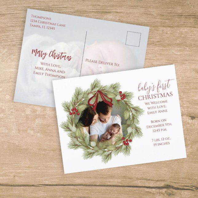 Elegant Wreath Merry Christmas Photo Holiday Postcard (Creator Uploaded)