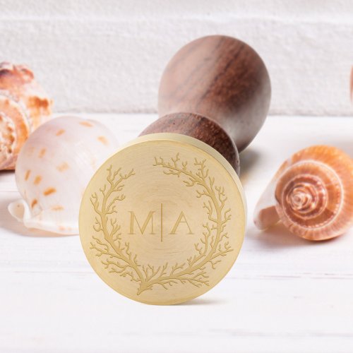 Elegant Wreath Monogram Beach Coral Wedding Wax Seal Stamp