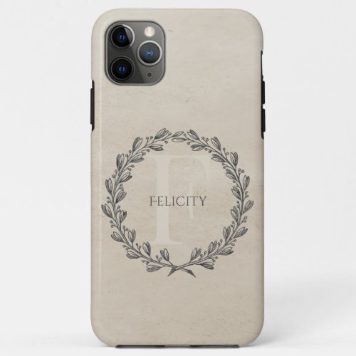 Elegant Wreath Monogram  Beige iPhone 11 Pro Max Case