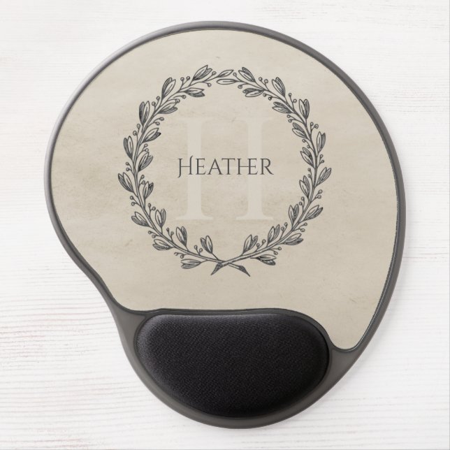 Elegant Wreath Monogram | Beige Gel Mouse Pad (Front)