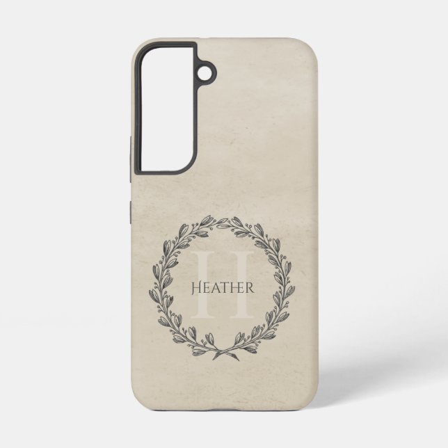 Elegant Wreath Monogram | Beige Samsung Galaxy Case (Back)