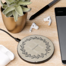 Elegant Wreath Monogram | Beige Wireless Charger