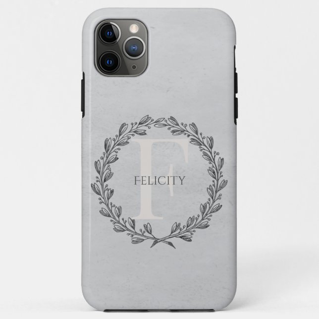 Elegant Wreath Monogram | Gray Case-Mate iPhone Case (Back)
