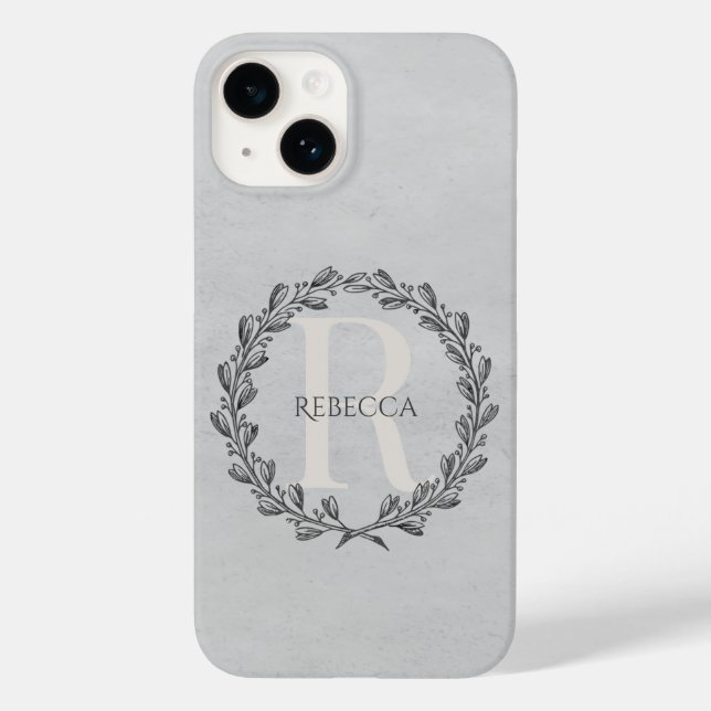 Elegant Wreath Monogram | Gray Case-Mate iPhone Case (Back)
