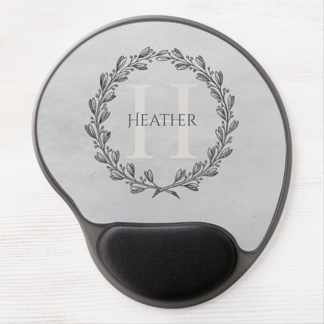 Elegant Wreath Monogram | Gray Gel Mouse Pad (Front)