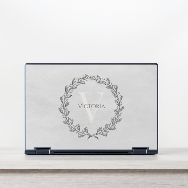 Elegant Wreath Monogram | Gray HP Laptop Skin (Front)