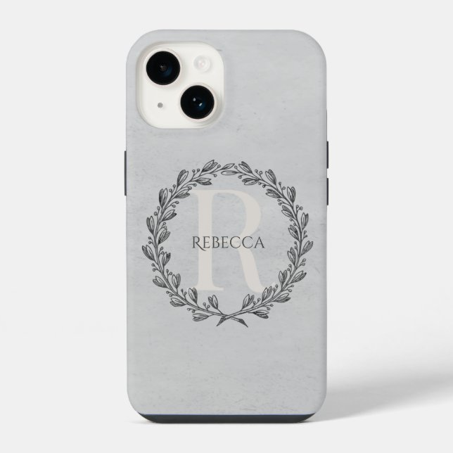 Elegant Wreath Monogram | Gray Iphone Case (Back)