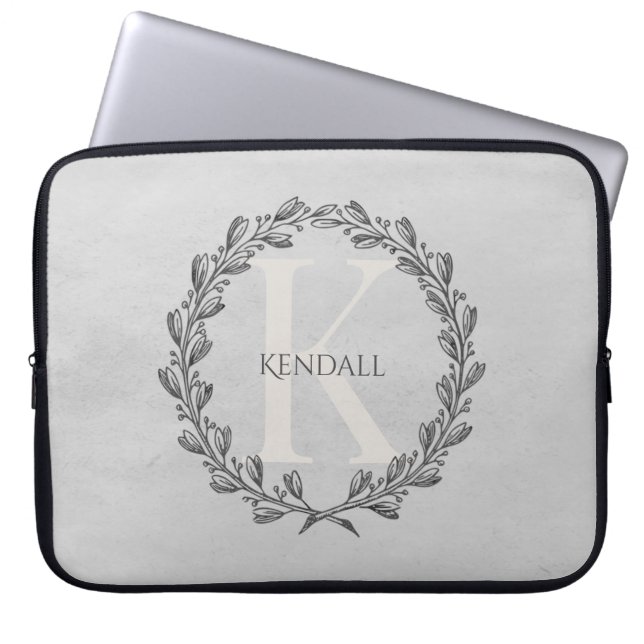 Elegant Wreath Monogram | Gray Laptop Sleeve (Front)