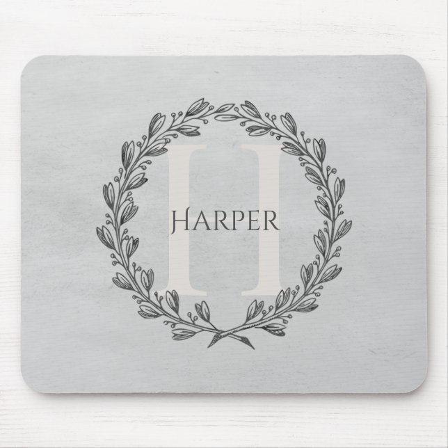 Elegant Wreath Monogram | Gray Mouse Pad (Front)