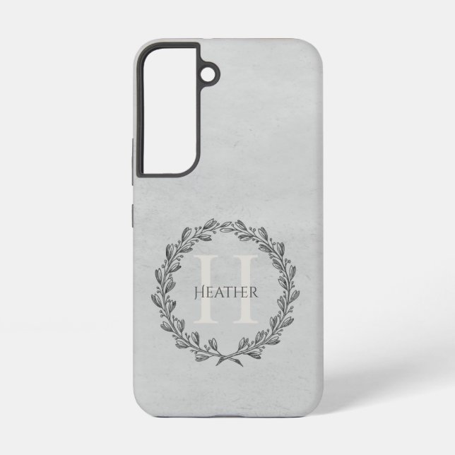 Elegant Wreath Monogram | Gray Samsung Galaxy Case (Back)