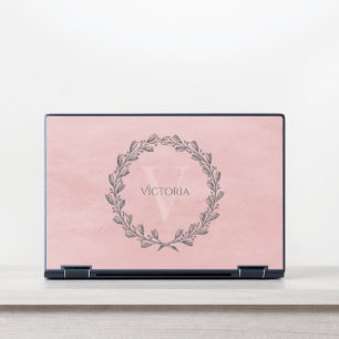 Elegant Wreath Monogram Pink HP Laptop Skin