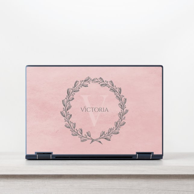 Elegant Wreath Monogram | Pink HP Laptop Skin (Front)