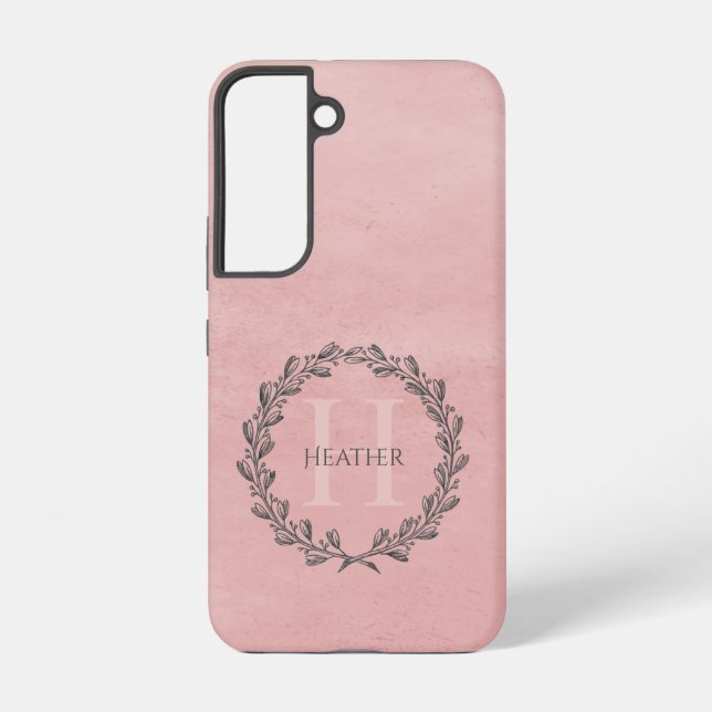 Elegant Wreath Monogram | Pink Samsung Galaxy Case (Back)