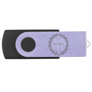 Elegant Wreath Monogram Purple Flash Drive