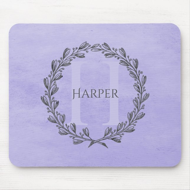 Elegant Wreath Monogram | Purple Mouse Pad (Front)