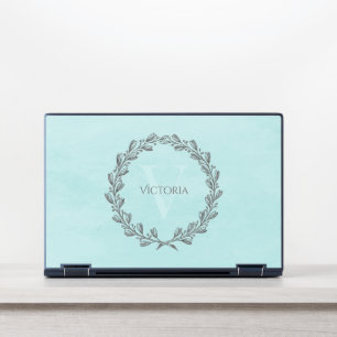 Elegant Wreath Monogram   Teal HP Laptop Skin