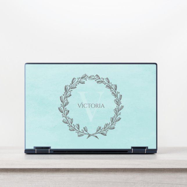 Elegant Wreath Monogram | Teal HP Laptop Skin (Front)