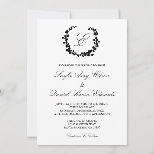 Elegant Wreath Monogram Wedding Invitation