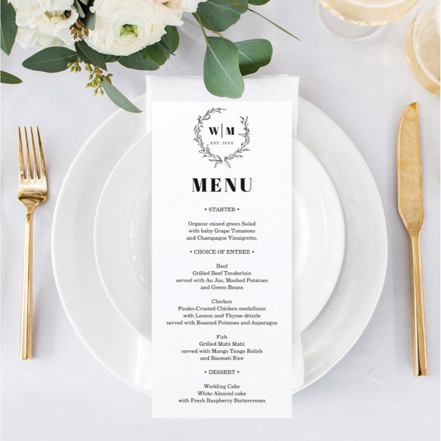 Elegant Wreath Monogram Wedding Menu (Creator Uploaded)
