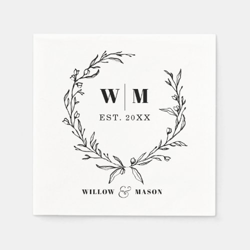 Elegant Wreath Monogram Wedding Napkins