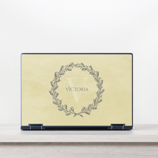 Elegant Wreath Monogram | Yellow HP Laptop Skin (Front)