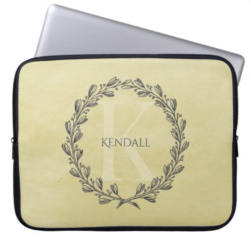 Elegant Wreath Monogram  Yellow Laptop Sleeve