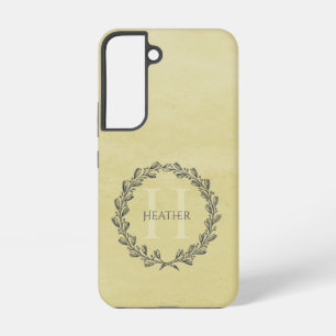 Elegant Wreath Monogram Yellow Samsung Galaxy S22 Case