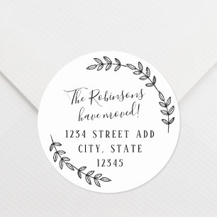 Elegant Wreath Moving Announcement Return Address Classic Round Sticker