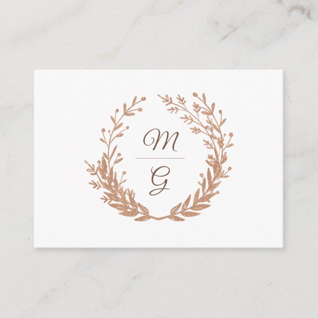 Elegant wreath of golden foliage monogram. Wedding Enclosure Card (Front)