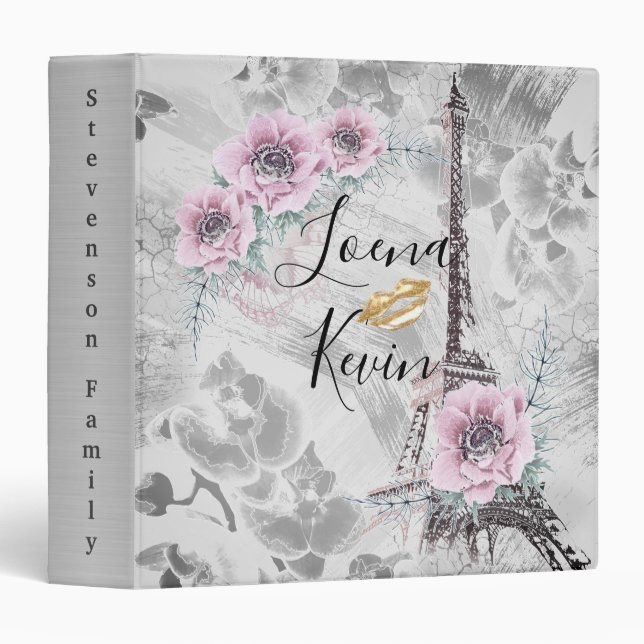 Elegant Wreath of pink flowers. 3 Ring Binder (Front/Spine)