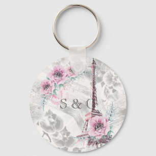 Elegant Wreath of pink flowers. Keychain