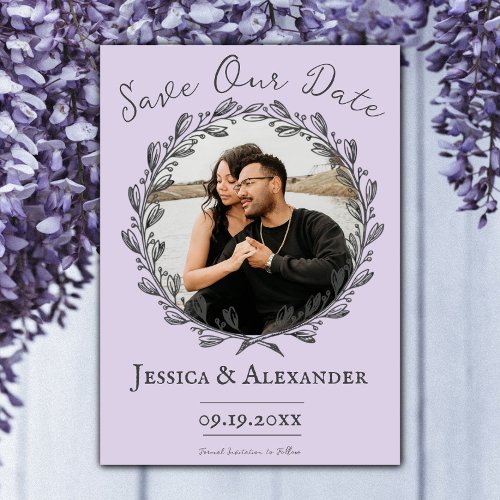 Elegant Wreath Photo Frame  Lavender Save The Date