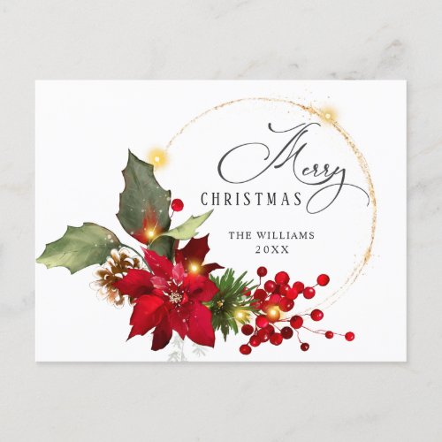 Elegant Wreath Poinsettia Mistletoe Christmas Postcard