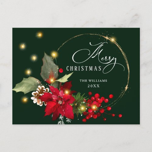 Elegant Wreath Poinsettia Mistletoe Christmas Postcard