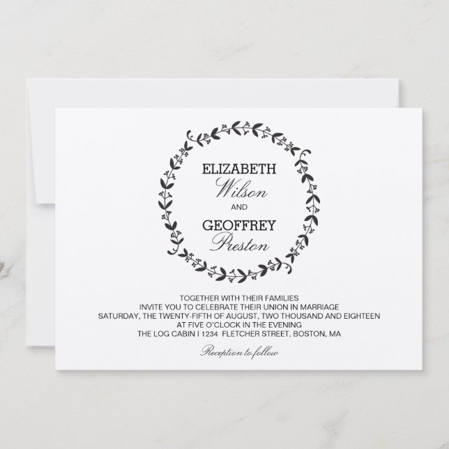 Elegant Wreath Rustic Kraft Wedding Invitation (Front)