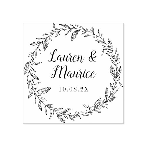 elegant wreath script botanical floral wedding rubber stamp