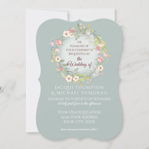Elegant Wreath Silvery Sage Boho Floral Wedding Invitation