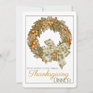 Elegant Wreath Thanksgiving Dinner Party Invite 12