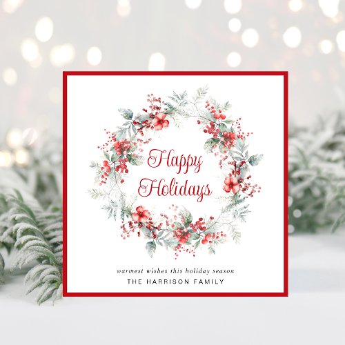 Elegant Wreath Watercolor Happy Holidays Christmas Holiday Card