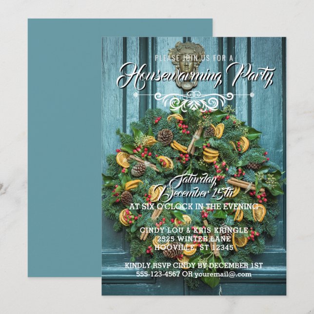 Elegant Wreath Winter Holiday Housewarming Party Invitation (Front/Back)