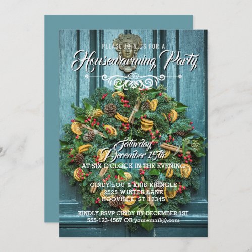 Elegant Wreath Winter Holiday Housewarming Party Invitation