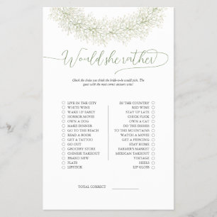 Elegant Wreath Would She Rather Bridal Game Flyer