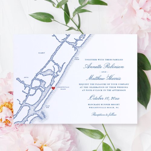 Elegant Wrightsville Beach NC Map Wedding Invitation