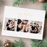 Elegant Written MERRY CHRISTMAS 3 Photo Collage Foil Holiday Card<br><div class="desc">Real Foil Christmas Holiday Cards - Fully Editable and Customizable
*Please contact me for any design questions</div>