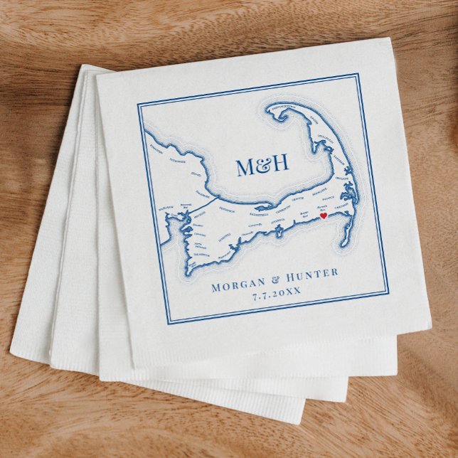 Elegant Wychmere Beach Club Wedding Napkins (Custom Cape Cod Napkins perfect for an elegant navy blue destination wedding in Cape Cod)