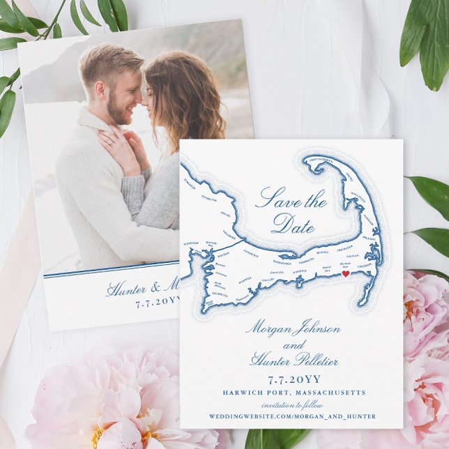 Elegant Wychmere Beach Club Wedding Save The Date (Elegant Cape Cod photo save the dates for your wedding at Wychmere Beach Club with a Cape Cod Map )