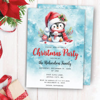 Elegant Xmas Party Cute Penguin Blue Christmas